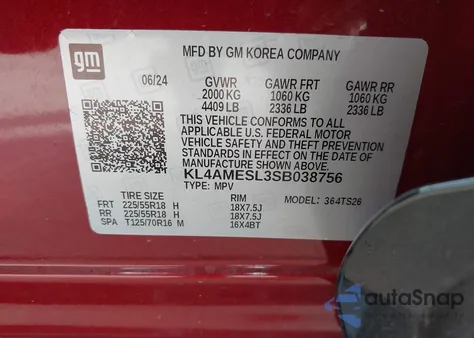 2025 Buick Encore Gx Sport Touring Awd from USA, damaged, VIN KL4AMESL3SB038756